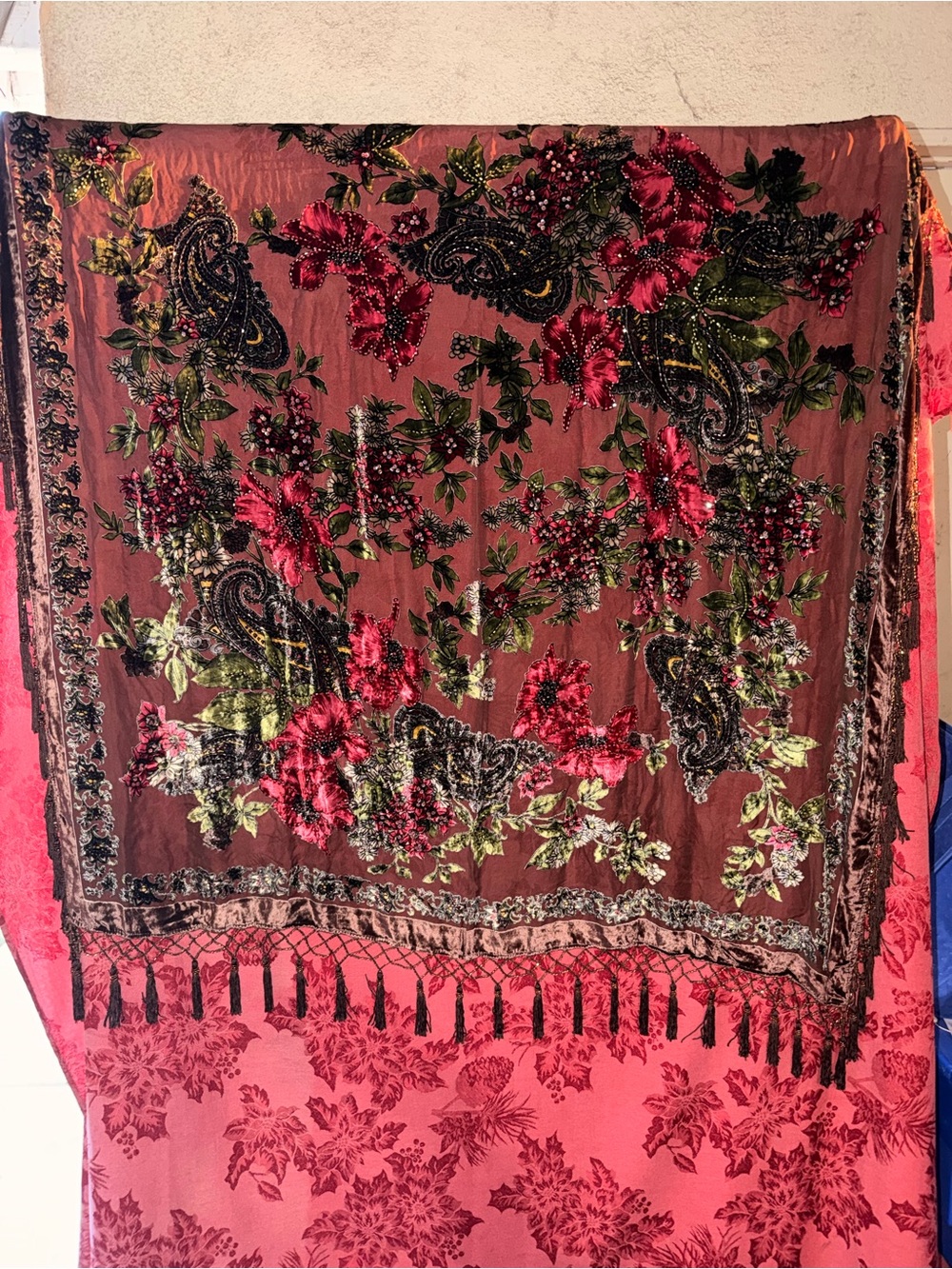 Art to wear beaded 39x41 sheer brown floral